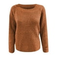 thumbnail image 4 of UJNDER Women's Knitted Sweater Long Sleeve Boat Neck Retro Lightweight Pullover Top for Casual Fall Winter Orange XL, 4 of 5