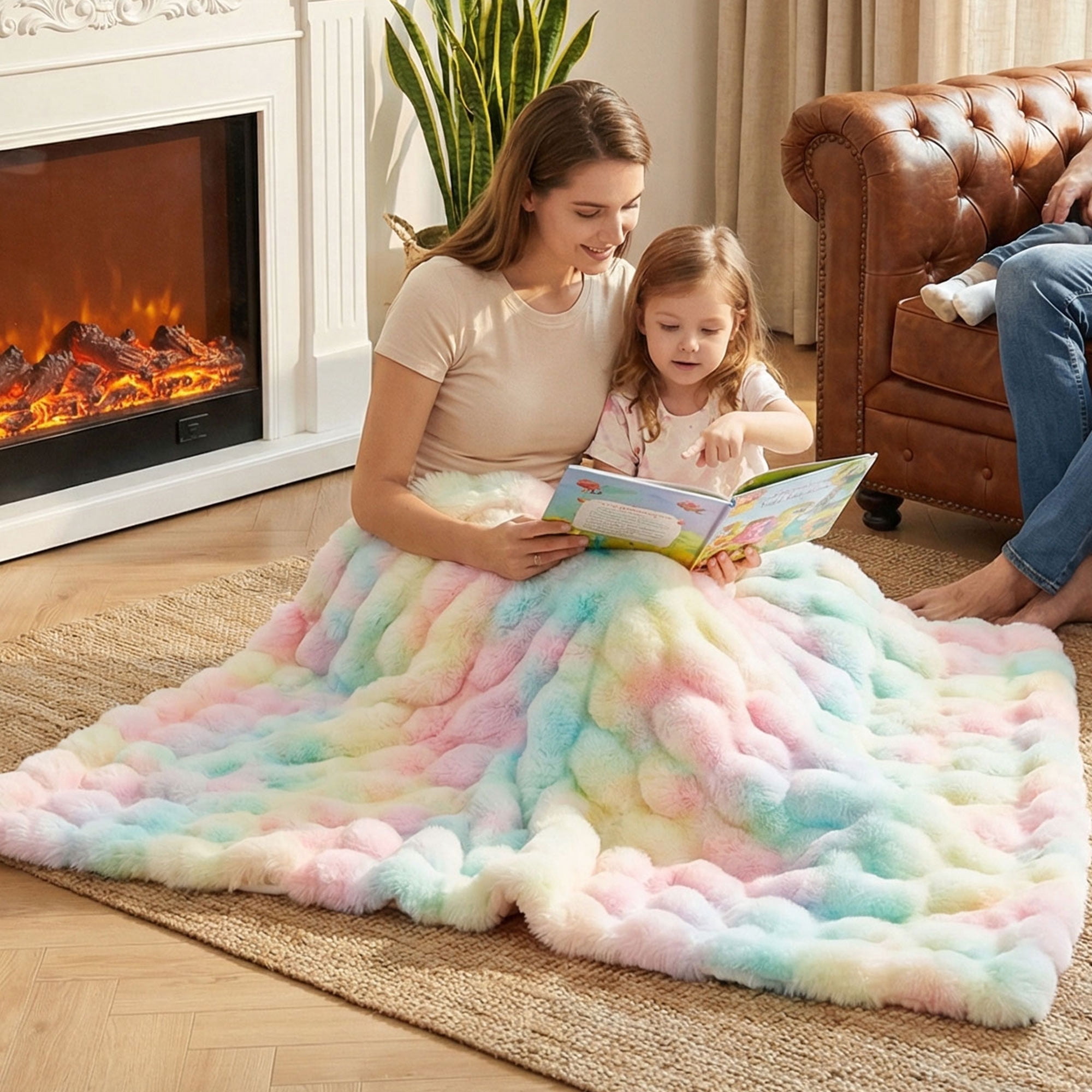 JONIYEAR Soft Decorative Colorful Bubble Faux Rabbit Fur Throw Blanket 50" x 60", Extra Thick Textured Warm Fluffy Blanket,Luxury Shaggy Cute Cozy Fuzzy Furry Lap Blanket for Couch Women Girl,Rainbow