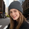 thumbnail image 6 of Women's Waffle Knit Beanie, Solid Color Rolled Brim Slouchy Hat, Thickened Winter Warm Cuffed Hat for Outdoor, Casual Daily Wear and Gift Grey, 6 of 7