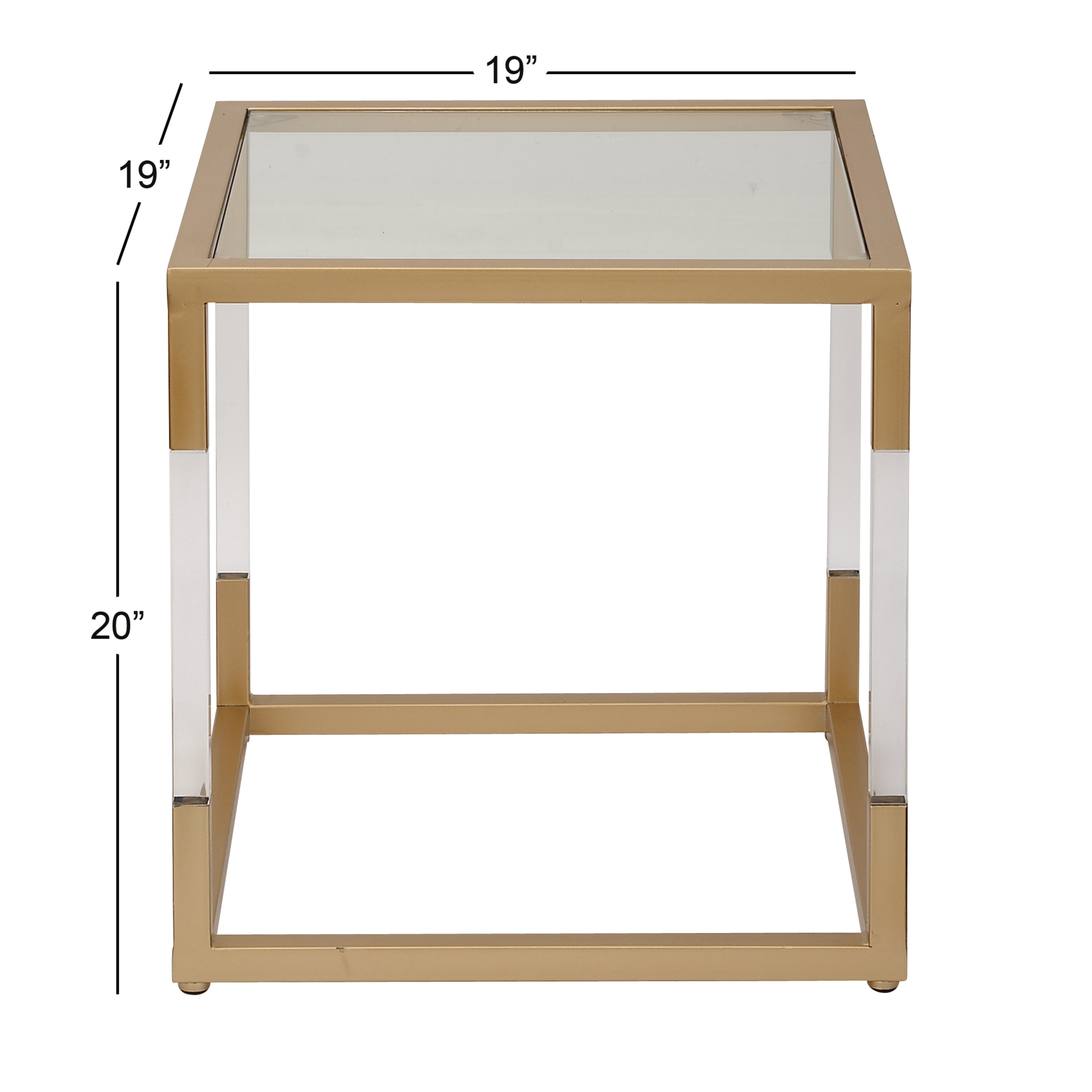 DecMode 19" x 20" Gold Metal Accent Table with Clear Glass Top and Acrylic Legs, 1-Piece - image 4 of 7