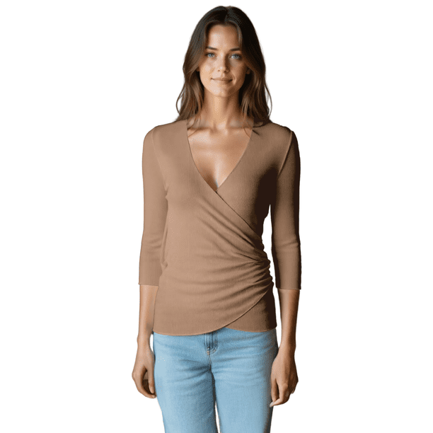 Blusa Mujer Manga 3 Cuartos Cuello V Comodidad y Estilo