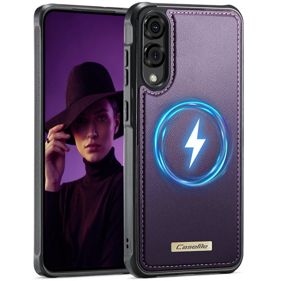 Magnetic For Samsung Galaxy S25 Edge Phone Case,Compatible with Wireless Charging,Anti-Scratch Retro PU Leather Back Design,Ultra Slim Shockproof Hybrid Protection,Durable Thin Phone Case,Purple