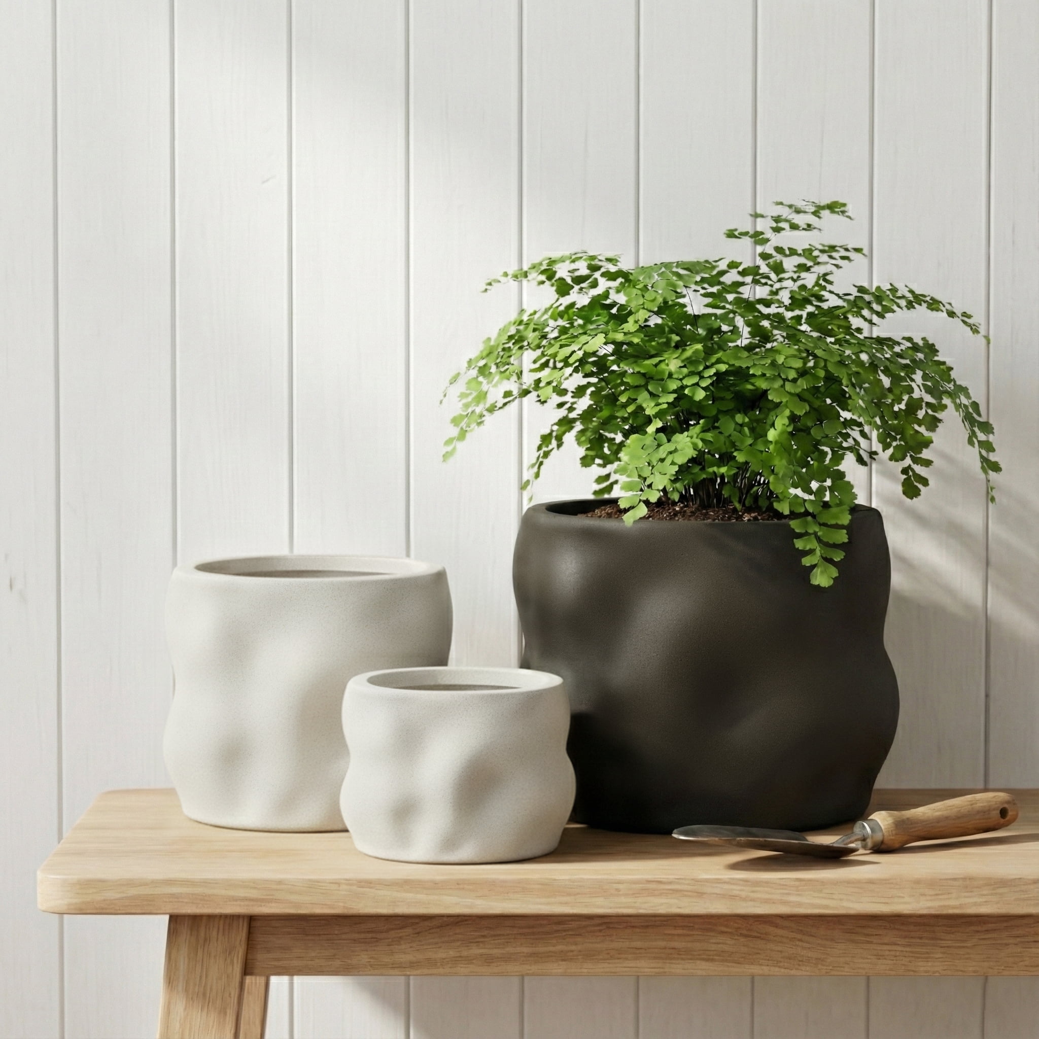Better Homes & Gardens Mallory 8 inch Resin Planter, White with Elegance Design for Flowers, Succulents and Herbs