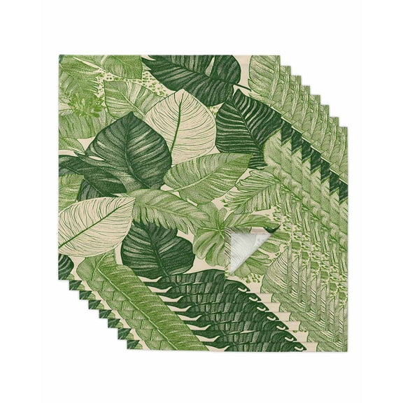 nqOlkjepod Green Leaves Cloth Napkins Set of 8 Reusable Dinner Napkins, Vintage Summer Tropical Leaf Floral Cocktail Napkin Washable Table Napkins for Wedding/Holiday Party/Baby Shower 20"x20"
