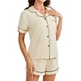 thumbnail image 3 of Women's Pajamas Short Sleeved Notch Neck Shirt Shorts Sleepwear Homewear Pj Sets Nightwear, 3 of 8