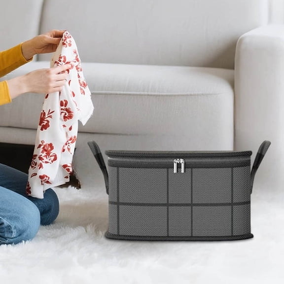 Small Fabric Clothing Storage Box, 1 Count, 13.8 x 9.8 Inch, Zippered Closet Organizer Bag, Foldable Moving Bin for T Shirts Socks Underwear, Space Saving Container for Shelves