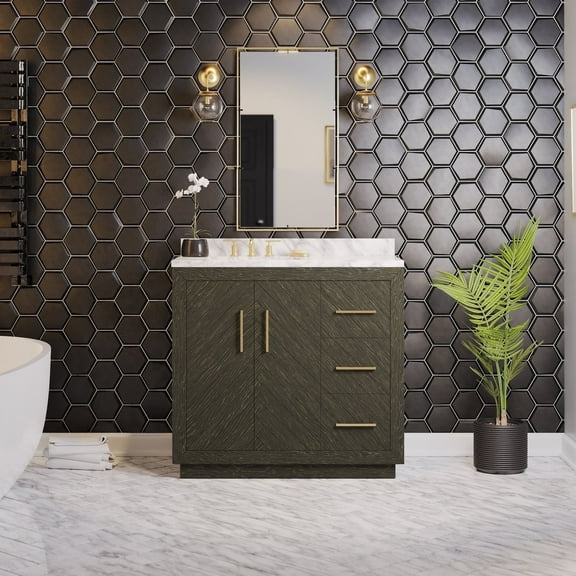 Peyton 36" Bathroom Vanity with Dark Oak Cabinet and Carrara Marble Top