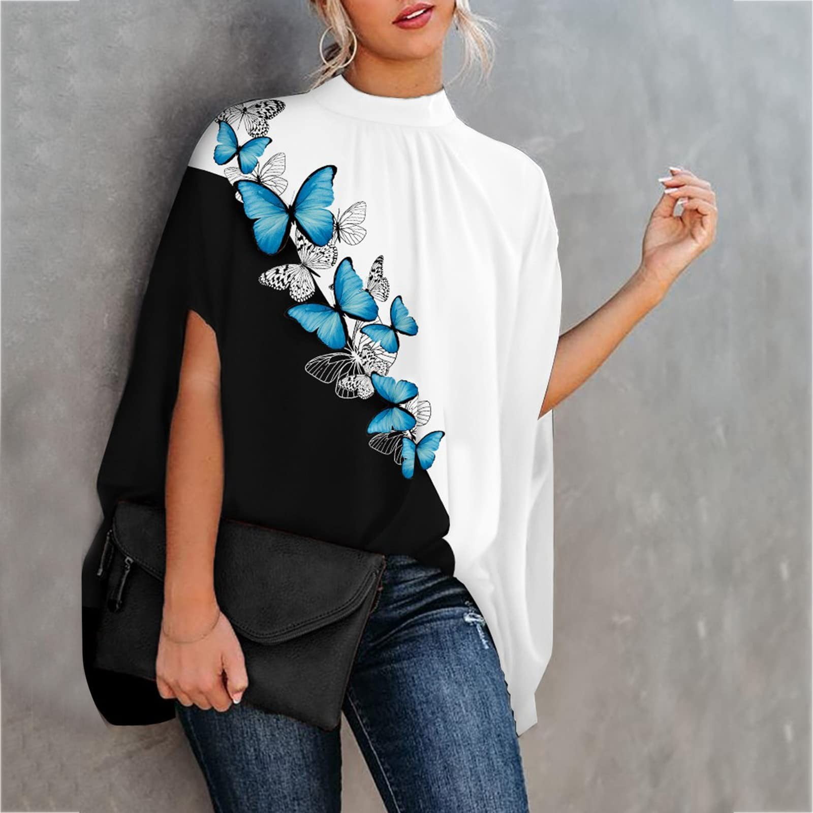 Women Fashion Summer 2022 Sleeve Round Neck Printed Top Blouses -  Walmart.com