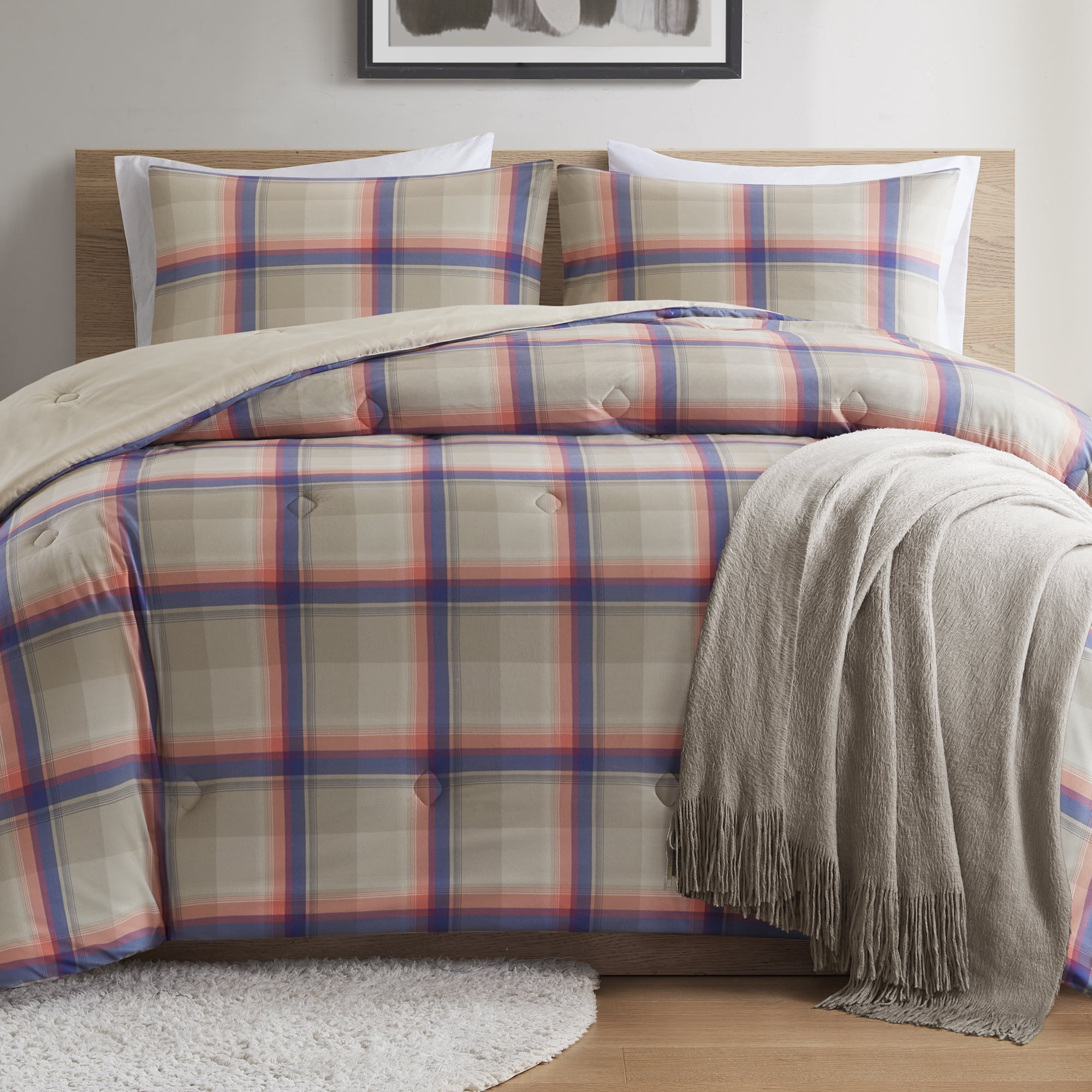 Mainstays Western Plaid 3-Piece Pink Comforter Set, King