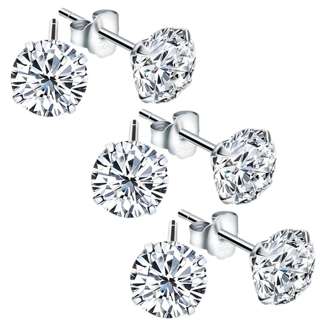 Aretes de broquel VenDepot con Cristal de Zirconia DiamLux3 3 Pzas 3mm Plata Metal