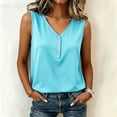 thumbnail image 2 of Qiopertar Satin Tank Tops for Women V Neck Sleeveless Button Down Casual Loose Flowy Summer Blouse Blue XL, 2 of 7