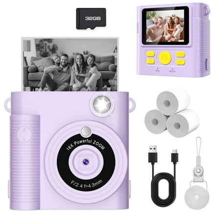 Instant Camera for Kids 3-12: Askmuse Kids Print Camera for Boys, Girls, Kids Camera Instant Print, Toddler Camera with 32G SD Card, 17 Fun Stickers, 13 Scene Filters, Ultra-Long Battery Life, Purple