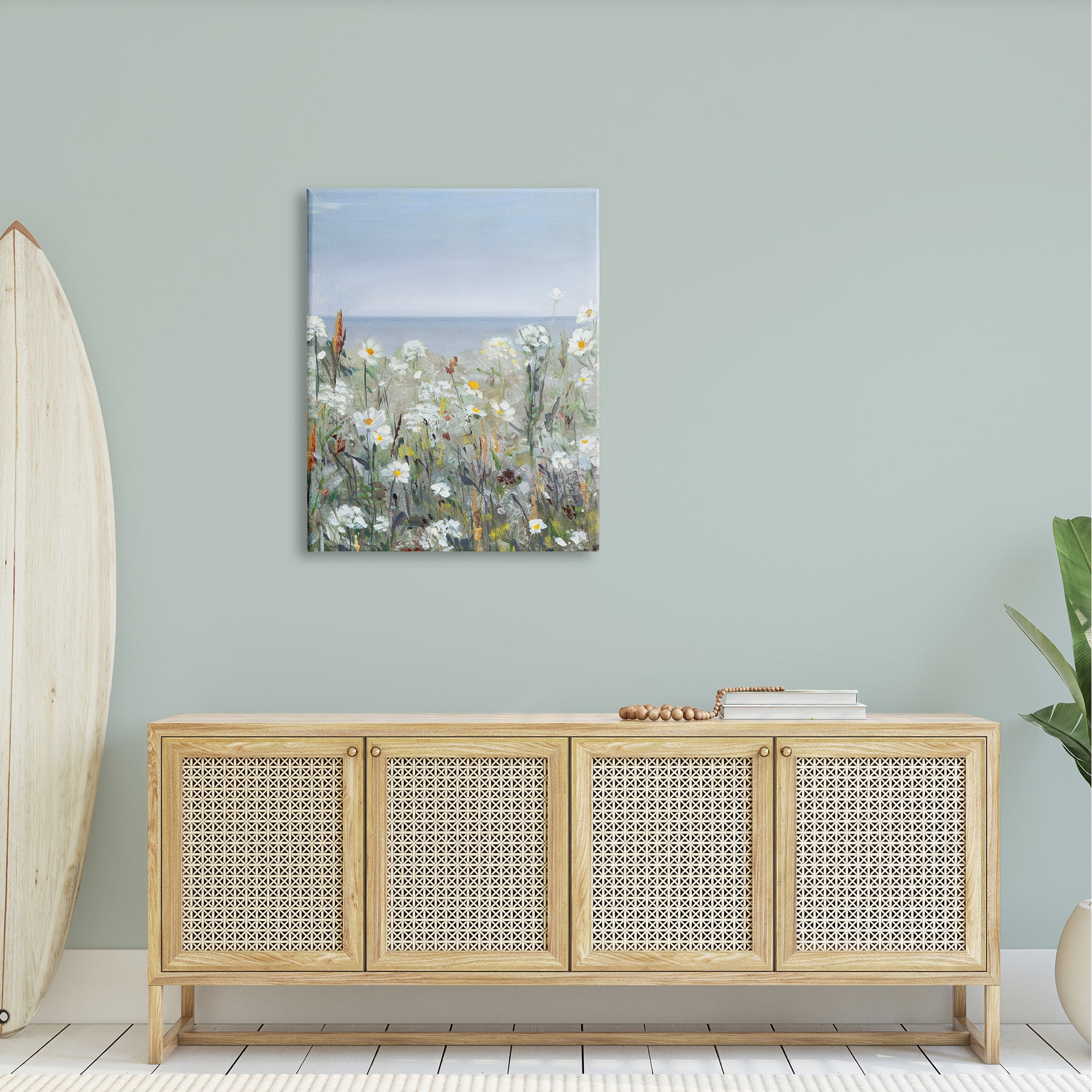 Stupell Industries Pleasant Summer Flower Field Distant Beach Shore Painting Gallery Wrapped Canvas Print Wall Art, Design by Sally Swatland