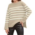 thumbnail image 2 of Women's Casual Striped Loose Round Neck Pullover Sweater for Fall Winter Striped Patterns,Beige,L, 2 of 6
