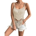 thumbnail image 3 of Women'S Fringe Camis Western Cowgirl Tassel Tank Tops Sleeveless V-Neck Crochet Top Spaghetti Straps Vest S, 3 of 10