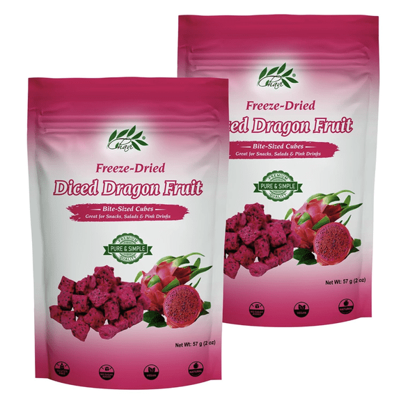 CHAVI Freeze-Dried Diced Dragon Fruit Snack - Pack of 2 x 2 oz - Healthy 1 Ingredient Superfood - No Added Sugars or Preservatives - Non-GMO, Vegan, Gluten-Free (Pack of 2)…