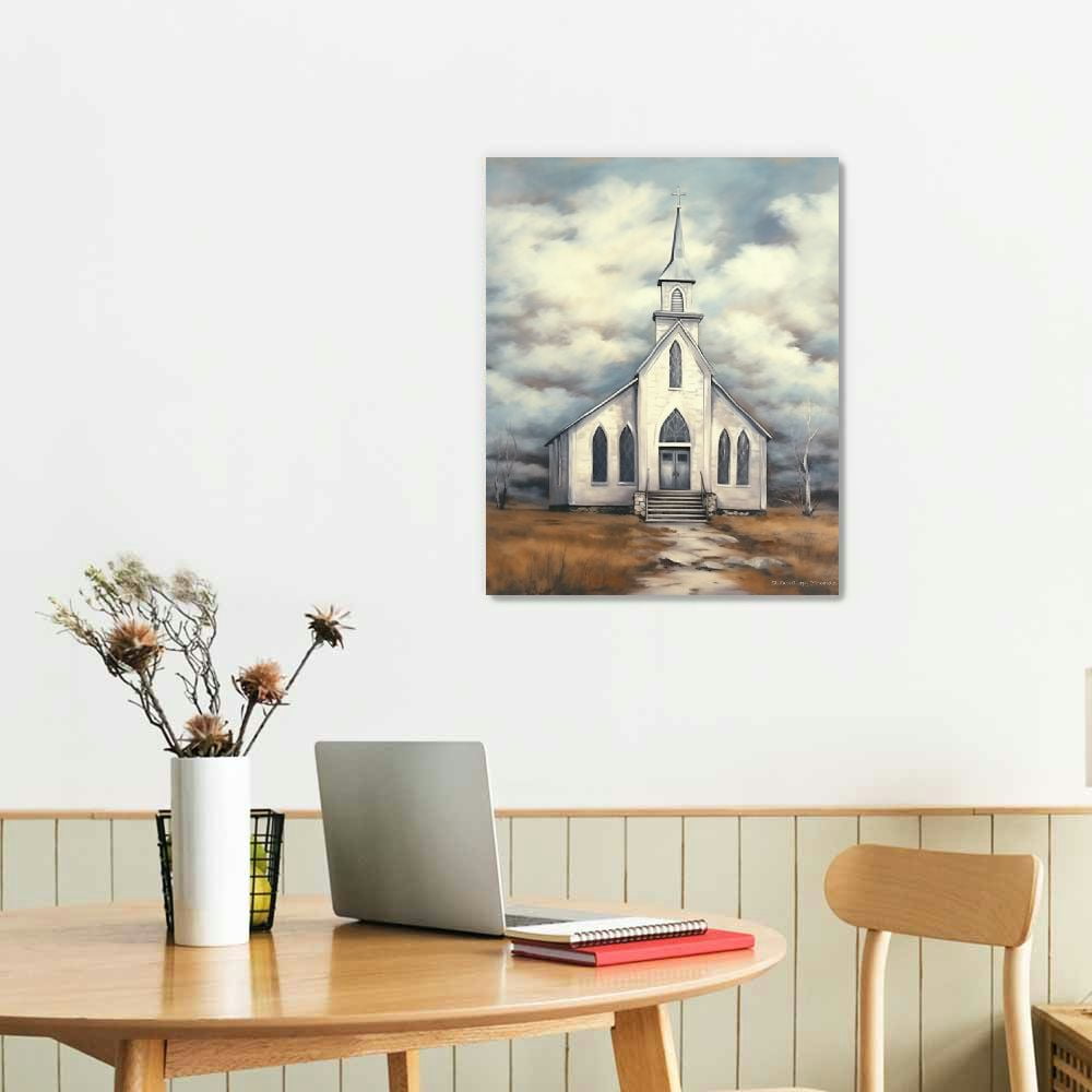 COMIO Christian Wall Art Country Church Canvas Decor Retro Rustic Church Painting Vintage Farmhouse Artwork Christian Pictures for Wall Religion Faith Framed Wall Decor for Living Room Bedroom