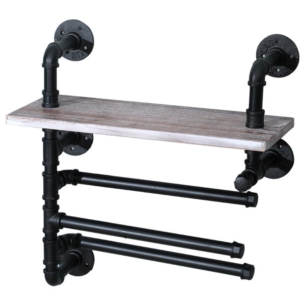 Industrial Pipe Shelf Bathroom Shelves Wall Mounted, Rustic Wood Shelf