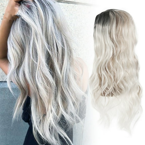 ODOMY 28" Ladies Ombre Blonde Long Curly Wigs Women Natural Body Wavy Hair Cosplay Wig