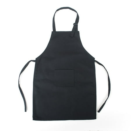 Opromo Durable Cotton Canvas Kids Aprons with Pocket, String Adjustable, 23" x 17"-Black-1 pack