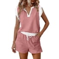thumbnail image 2 of SOOMLON 2 Piece Sets for Women Summer Plus Size V Neck Cap Sleeve Lace Tees Color Block Shorts Casual Matching Outfit, 2 of 9