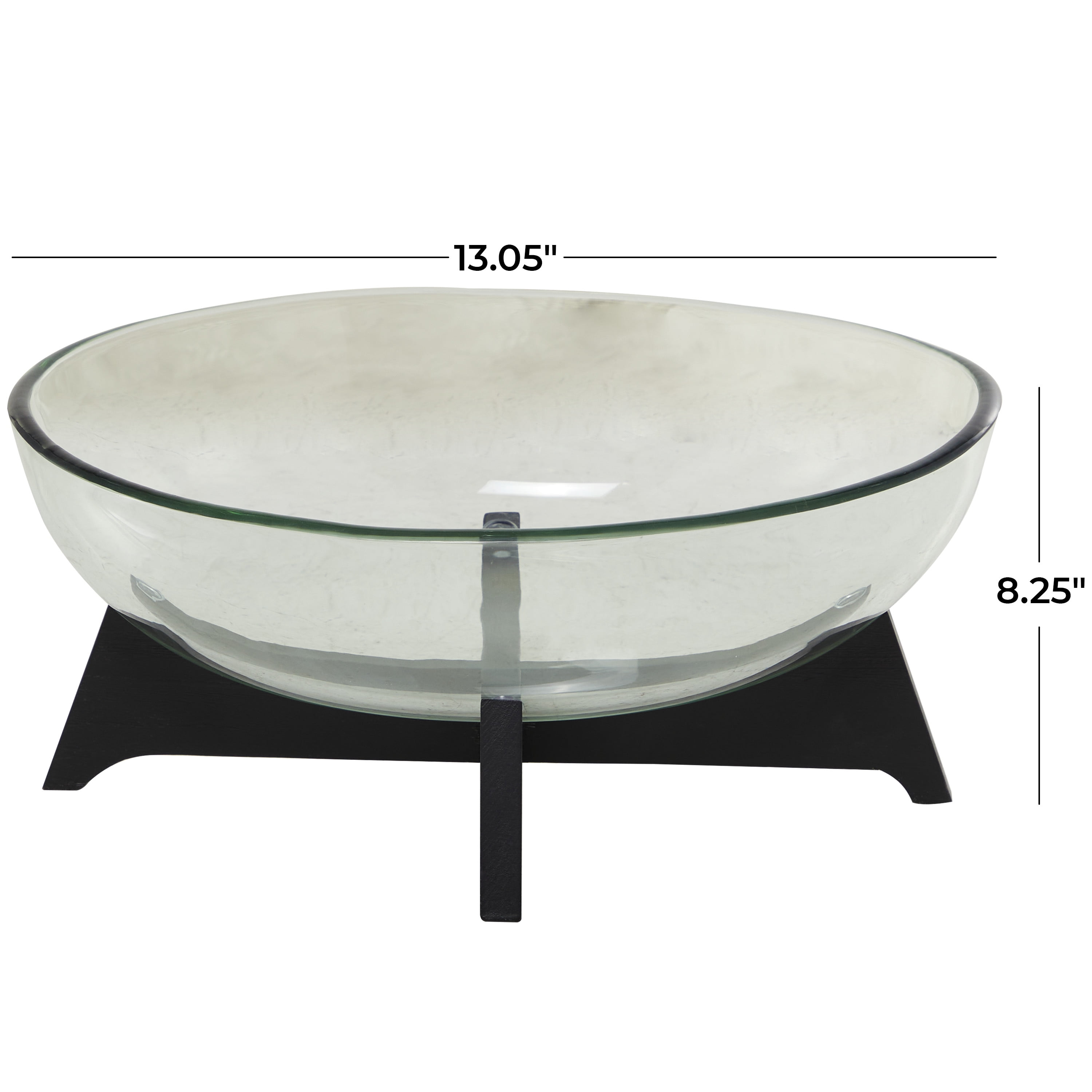 DecMode 18" x 8" Clear Glass Kitchen Serving Bowl with Black Wooden Base, 1-Piece