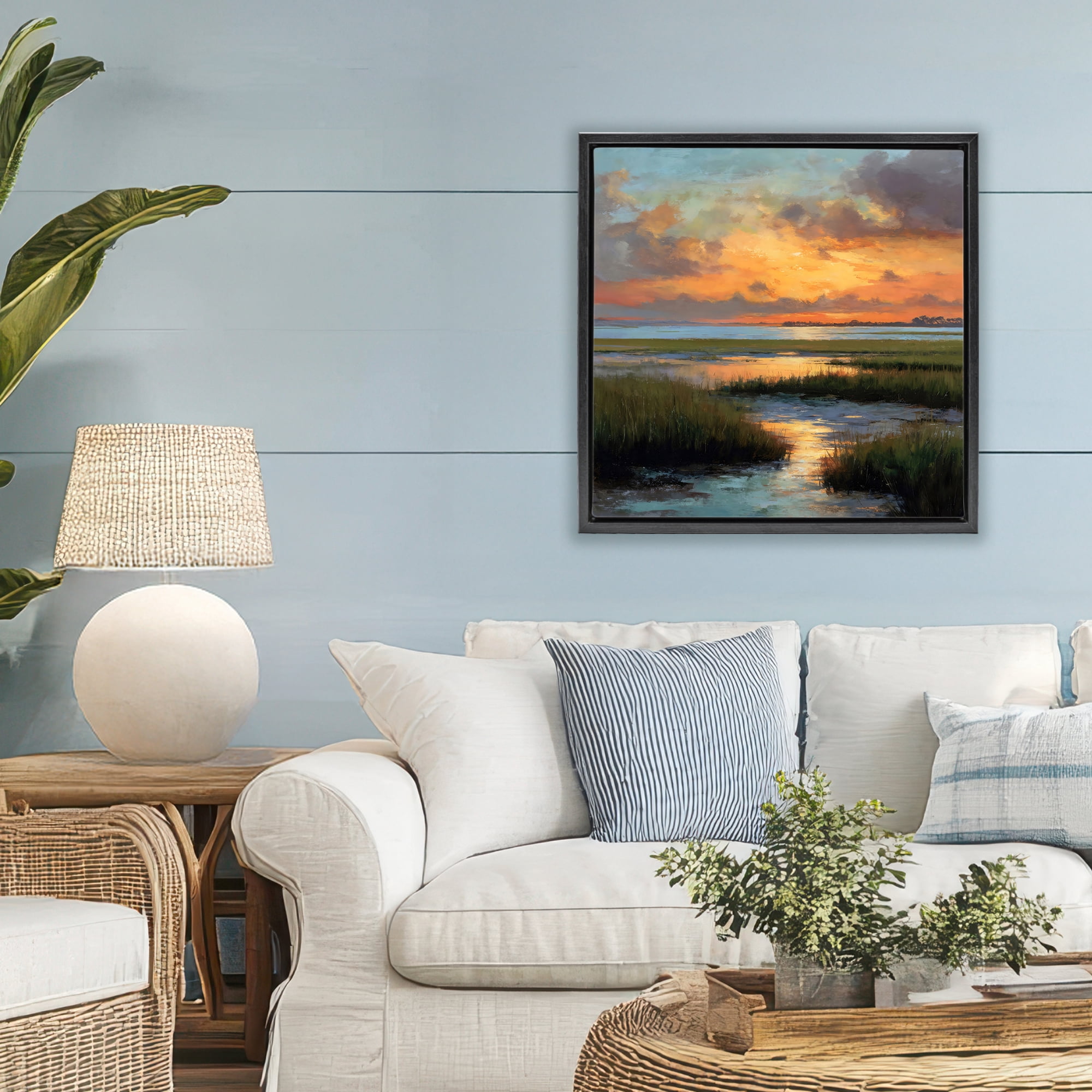 Stupell Industries Evening Marshland Glow Black Framed Floater Canvas Wall Art, design by Petal Prints Design