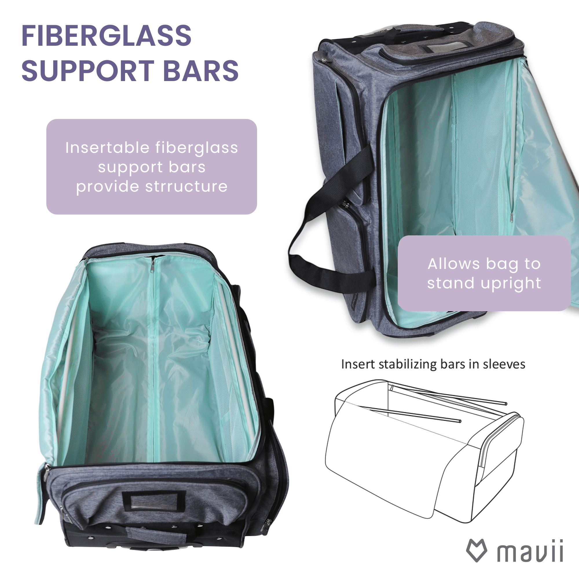 Mavii Rolling Duffel Bag with Garment Rack 28 inch Collapsible Competition Dance Duffle Wheeled Lightweight Dance Bag