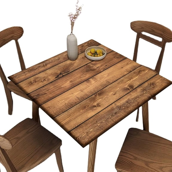Square Fitted Elastic Edge Table Cloths, Brown Wood Grain Polyester Table Cloth, Great for Outdoor Home Kitchen/Parties/Holiday Dinner, Fit for 36" x 36"Square Table