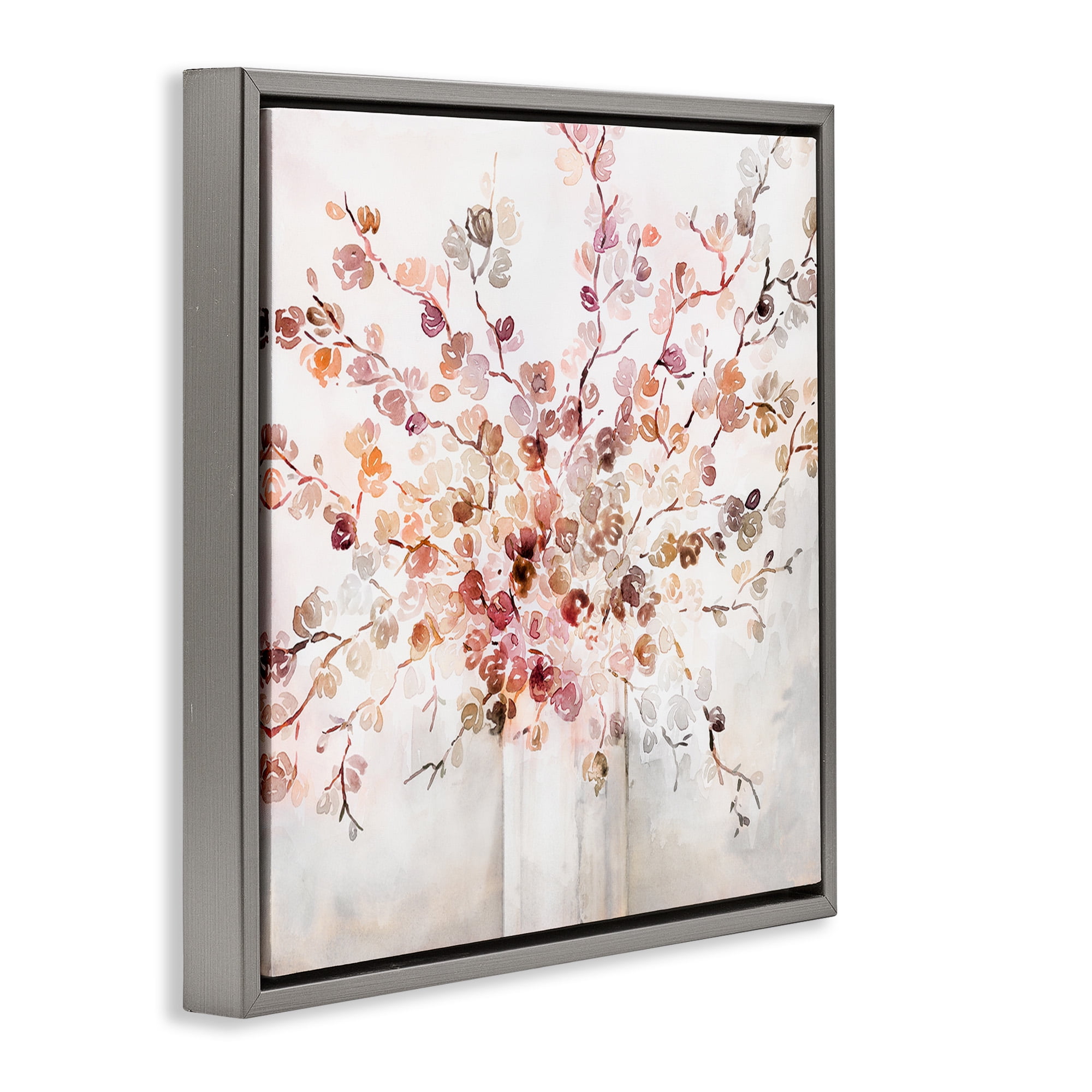 Stupell Industries Abstract Warm Floral Vines Botanical & Floral Painting Gray Floater Framed Canvas Art Print Wall Art, 25 x 25