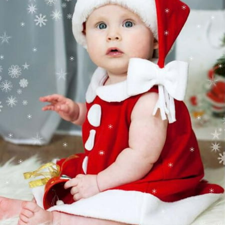 

Lilgiuy Fashion Saving Girls Short Sleeve Fashion Dress Autumn Winter Baby Girls Plush Christmas Dress And Christmas Hat With Bow Two-piece Suit