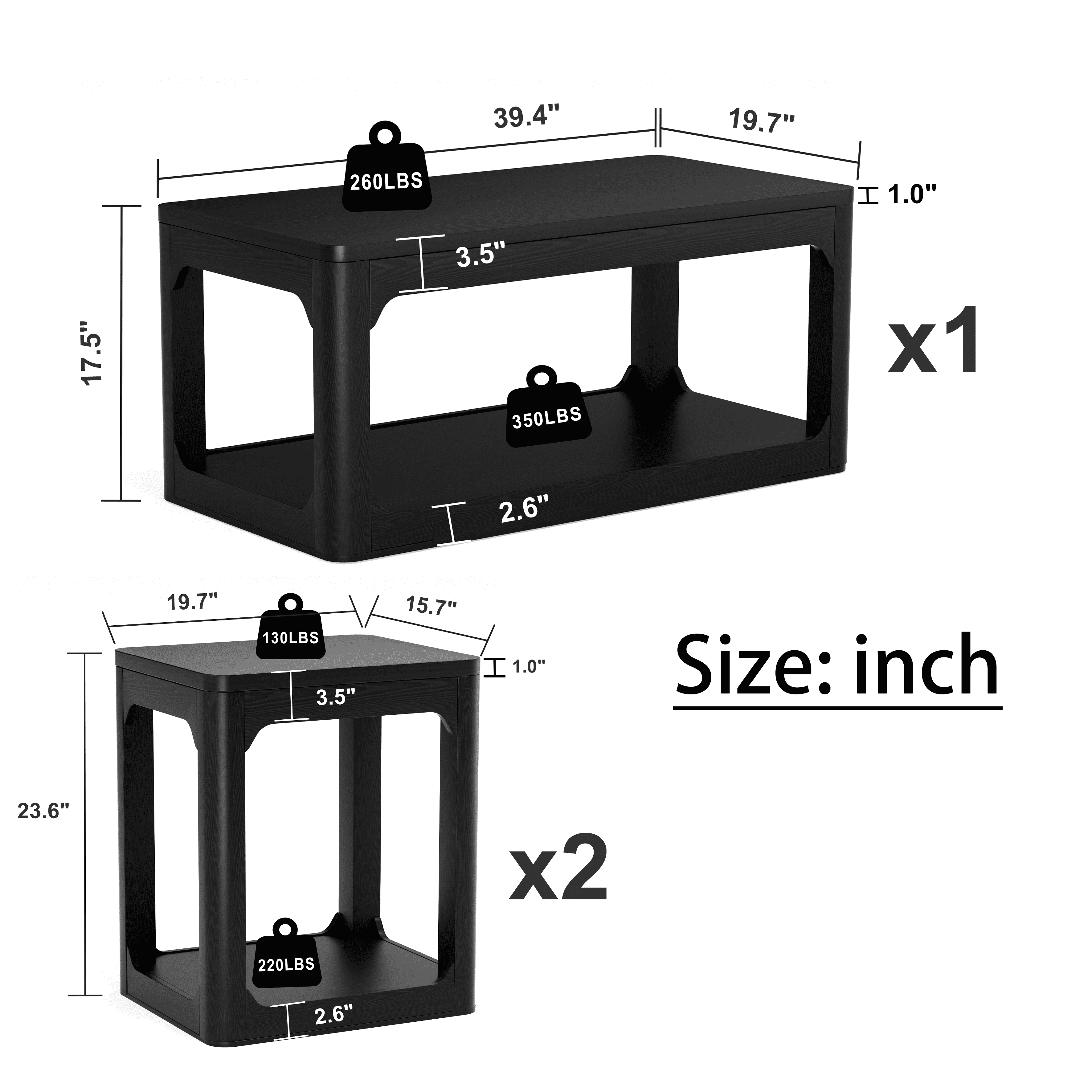 3 Piece Living Room Coffee Table Set, Coffee Table And Side Table Set, Featuring Ample Storage Space And Smooth, Rounded Edges. Ideal For Living Rooms, Bedrooms, Offices