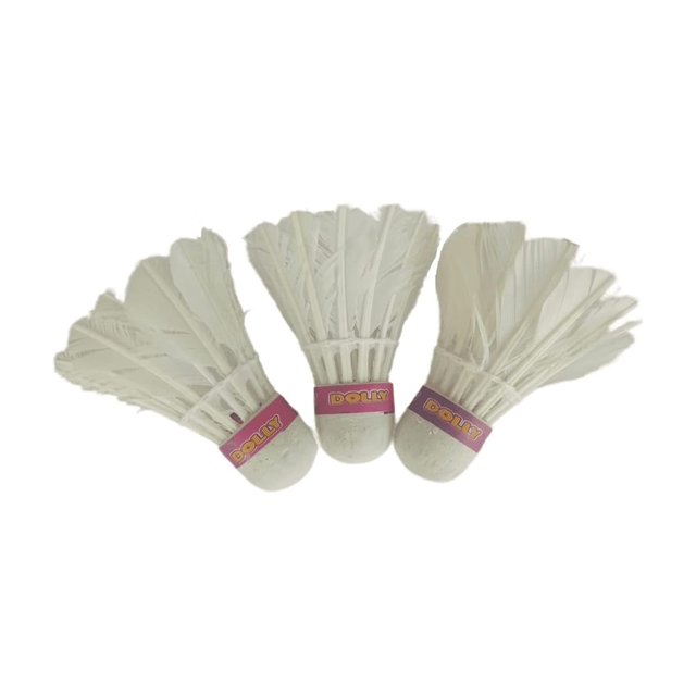 Dolly Bird Feather Badminton Shuttlecocks , White With Cork Head | Pack Of 3 , Durable Performance