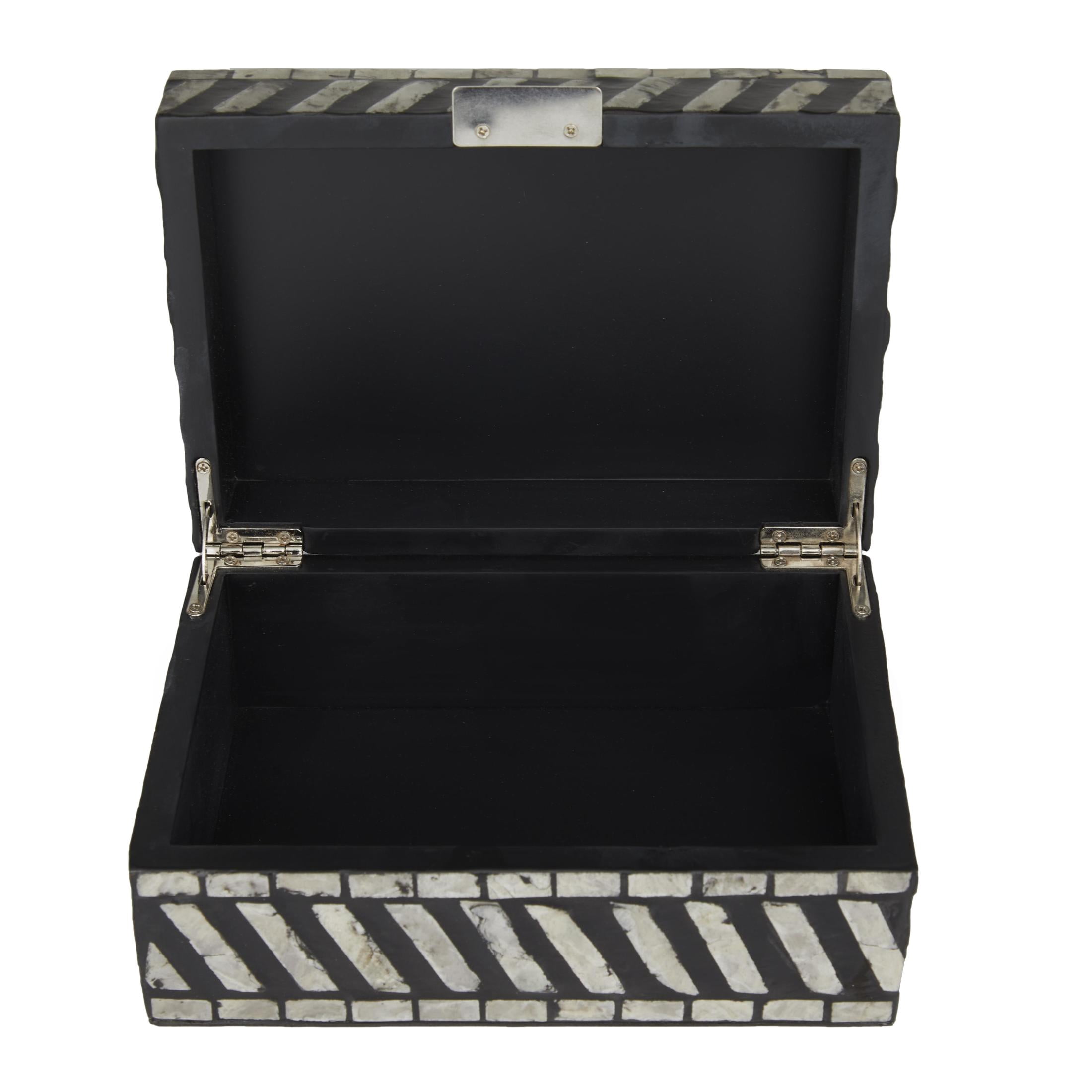 DecMode Handmade Chevron Pattern Gray Mother of Pearl Shell Decorative Box with Hinged Lid, 2 Count