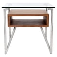 thumbnail image 3 of Hover Contemporary End Table with Brushed Stainless Steel Frame, Walnut Wood Shelf, and Clear Glass Top, 3 of 6