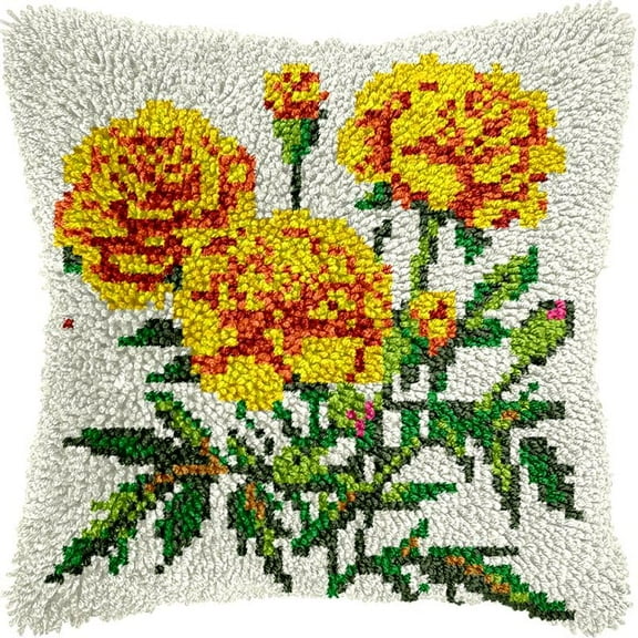 Yellow Carnation Latch Hook Kits Pillow DIY Rug Crochet Hook Cushion Making Kits Printed Pattern Canvas Pillowcase Hooking Kits Pillow Cover Crochet Kits 43x43cm(fs100)