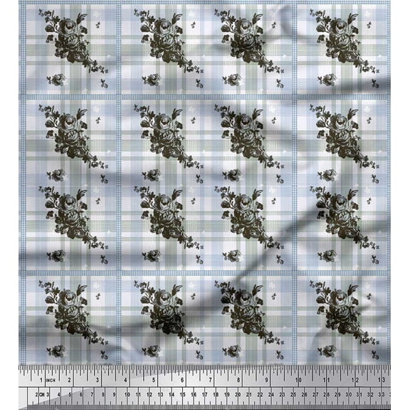 Soimoi Georgette Viscose Fabric Floral & Plaid Check Print Sewing Fabric Yard 42 Inch Wide