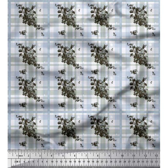 Soimoi Modal Satin Fabric Floral & Plaid Check Fabric Prints by Yard 42 Inch Wide