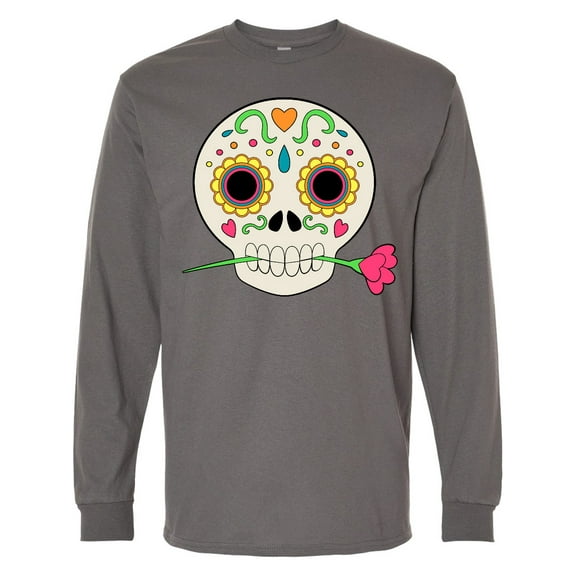 Inktastic DÃ­a De Los Muertos Skull with Flower Long Sleeve T-Shirt
