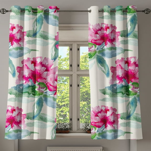 Ambesonne Grommet Curtain, , 50"x60", Dark Coral Reseda Green