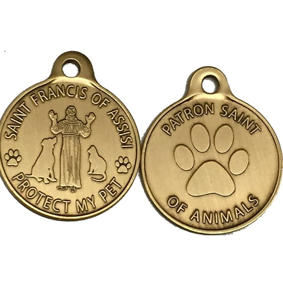 St Francis Patron Saint Of Pets Protect My Pet Dog Collar Tag Bronze Color