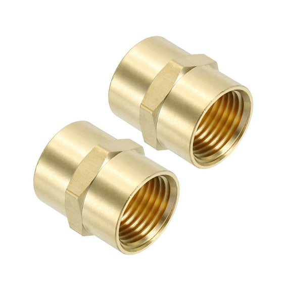 Uxcell 2 Pack 1/2" x 1/2" Brass NPT Coupler for Home Plumbing Pipes Shower Gold