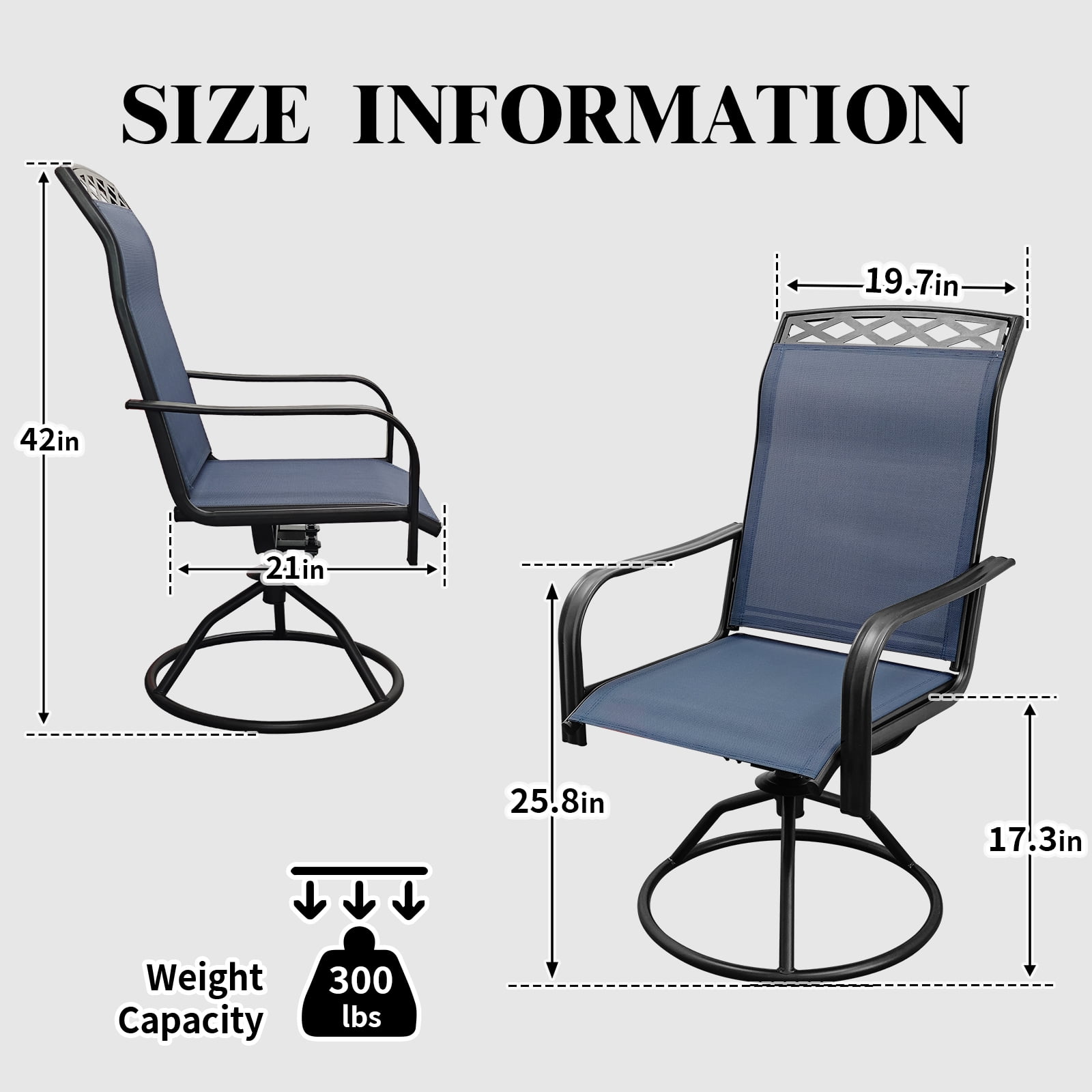 Patio Swivel Chairs Set of 2, Waterproof Outdoor Dining Chairs with All-Weather Textilene Mesh, High Back Rocker Chairs for Deck, Garden, and Backyard (Blue)