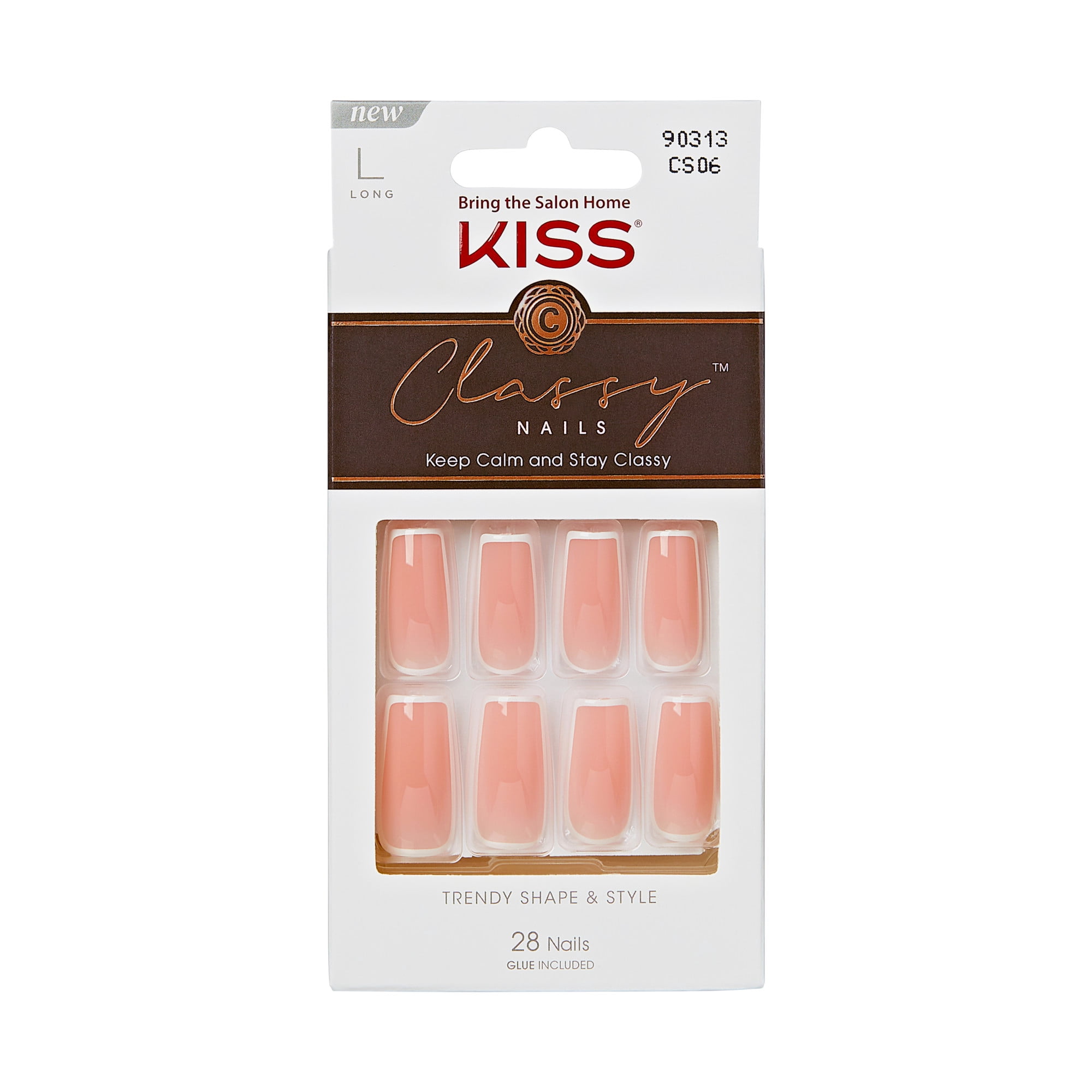 (2 pack) Kiss Classy French Tip Press On Nails, About Time, Pink, Long Square, 28 Count