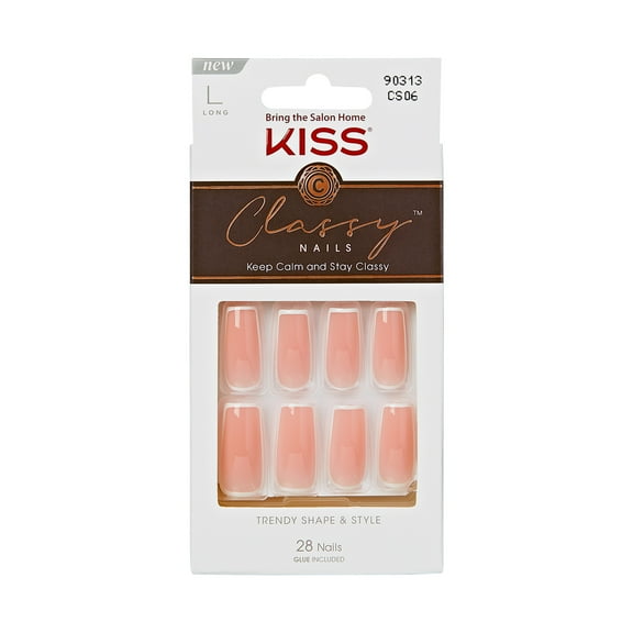 KISS Classy Nails Press on Nails, About Time, Pink, Long Square, 28 Count