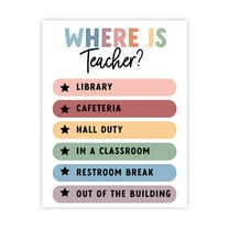 Where is the Teacher Sign Boho Pastel Classroom Door Poster Teacher Location Sign 8.5x11