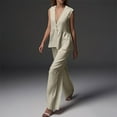 thumbnail image 2 of DDAPJ pyju Business Casual Outfits for Women Cotton Linen 2 Piece Set Deep V Neck Sleeveless Pelpum Tops and Wide Leg Pants Matching Sets Ofertas de la semana Khaki M, 2 of 10