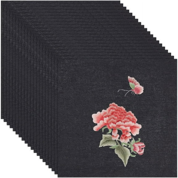 20 Sheets Black Square Linen Embroidery Fabric 9.8x9.8 inch Stitch Embroidery Cloth Needlework Fabric for Garments Crafts Accessories