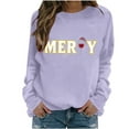 thumbnail image 5 of HOMBOM Ugly Sweatshirts for Women Merry Crewneck Holiday Purple Christmas Casual Adults Sweatshirt Graphic, 5 of 6
