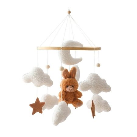 Baby Crib Mobile Bunny Decoration Rotating Nursery Mobile with Rabbits Stars and Clouds Baby Sleep Soother Hanging Ornament for Infant Bedroom and Newborn Gift